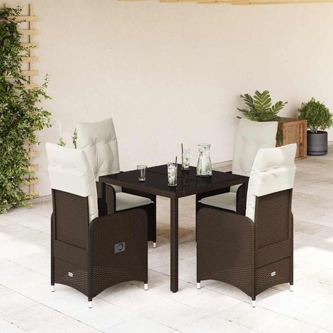5-tlg. Garten-Bistro-Set mit Kissen Braun Poly Rattan (1/5)