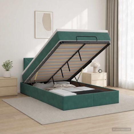 vidaXL Cama otomana con colchón Verde oscuro 120 x 190 cm Terciopelo (1/5)