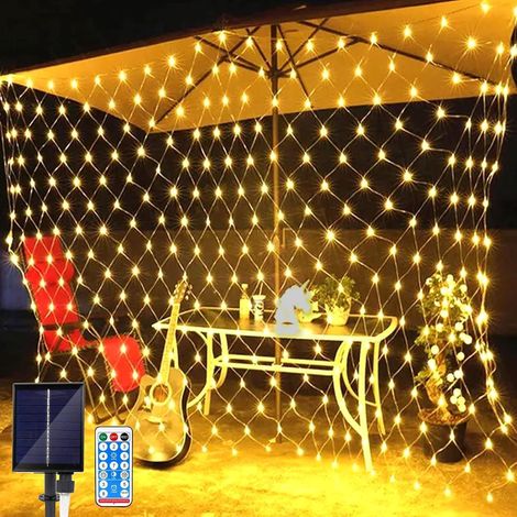 Filet lumineux solaire extérieur 3x2 m/192 LEDs, télécommande, 8 modes, jardin/balcon/clôture/cour.