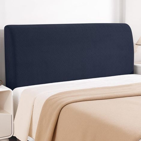 Housse de tête de lit 200cm, douce et extensible, protection 360°, bleu foncé (1/5)