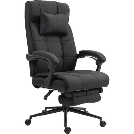 Chaise de bureau avec repose-pieds, chaise de bureau pivotante avec appui-tête, noire