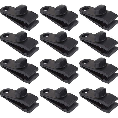 Lot de 12 pinces de fixation pour bâche, robustes et faciles à utiliser, pour bâches, tentes, caravanes et abris de jardin, noires. (1/5)