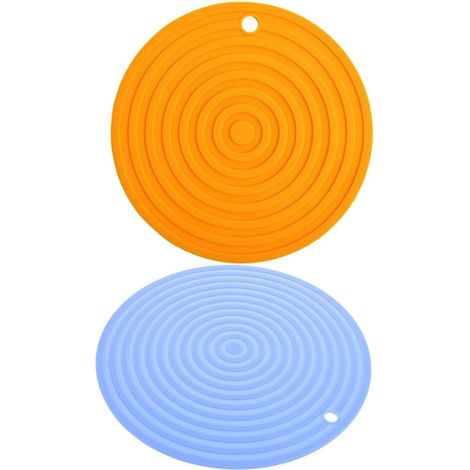 Dessous de plat en silicone résistant à la chaleur, adaptés aux tables à manger, lot de 2 dessous de plat ronds anti-brûlures, surface antidérapante, orange et bleu nordique, adaptés à la cuisine et a (1/5)