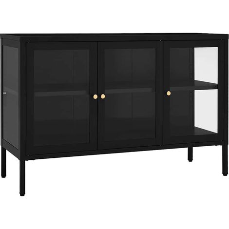 Schwarzer Buffet 105x35x70 cm aus Stahl und Glas