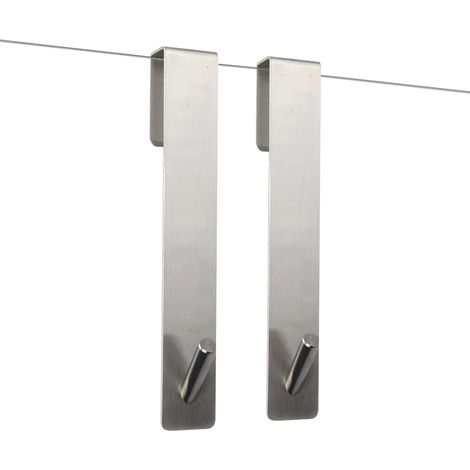 2pcs Crochets de Porte de Douche, Acier Inoxydable Crochets de Suspension pour Serviettes sans Perçage sur Porte de Douche sans Cadre pour Salle de Bain-Argent (1/5)