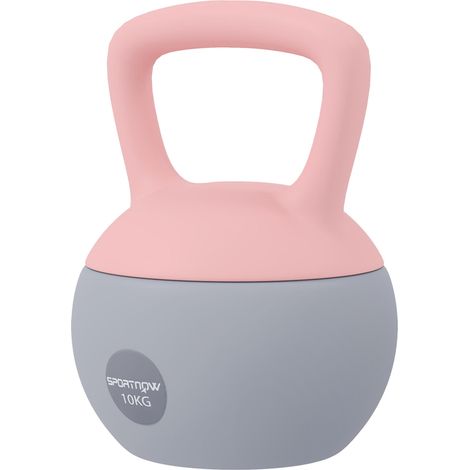 Kettlebell de 10 kg, lestée de sable, avec poignée métallique antidérapante pour l'entraînement à domicile, 21 x 21 x 30 cm, rose et gris (1/5)