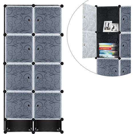 Froadp Faltbare Kleiderschränke Steckregalsystem Garderobenschrank für Kleideraufbewahrung zum Aufbewahren und Organisieren (Schwarz Geprägt, 8 Gitter mit Schuhschrank) (1/5)