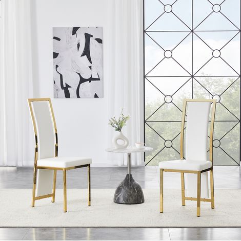 Sillas de comedor 109 cm en blanco/oro, juego de 2, PU y metal (1/5)