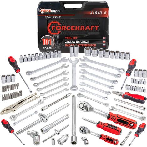 Set di attrezzi: bussole, inserti, chiavi, cricchetti, da 1/4" e 1/2", valigetta da 101 pezzi (1/5)