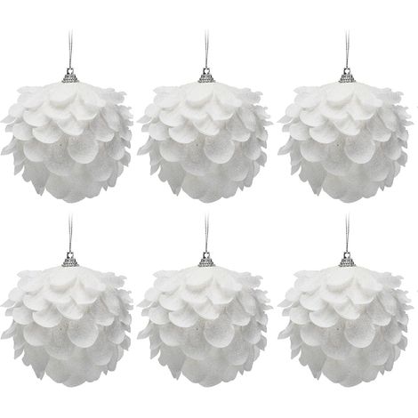 6PCS Ornements De Boule De Noël Blanc Pailleté, Boules D'ornements D'arbre De Noël Étincelants, Boules D'ornements De Noël Suspendus, Décoration D'arbre De Noël (1/5)