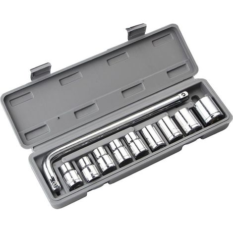 Coffret de 10 clés à douille pour la réparation automobile, outils mécaniques de 8 à 24 mm, avec boîte grise. (1/5)