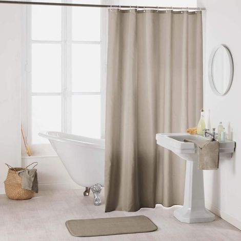 Schimmelresistenter Duschvorhang aus wasserdichtem, waschbarem Textilgewebe mit Haken (180 x 180 cm), taupe, Polyester (1/3)
