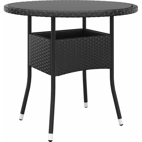 Table de jardin ronde en résine tressée et verre trempé Noir Ø 80 x 75 cm pour terrasse et patio - PANGIVO (1/4)