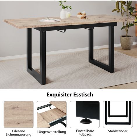 Table extensible L140/180 x P80 x H75 cm, style industriel, table rectangulaire moderne en fer et MDF effet chêne noir, table à manger multifonction gain de place pour salon et salle à manger (1/5)