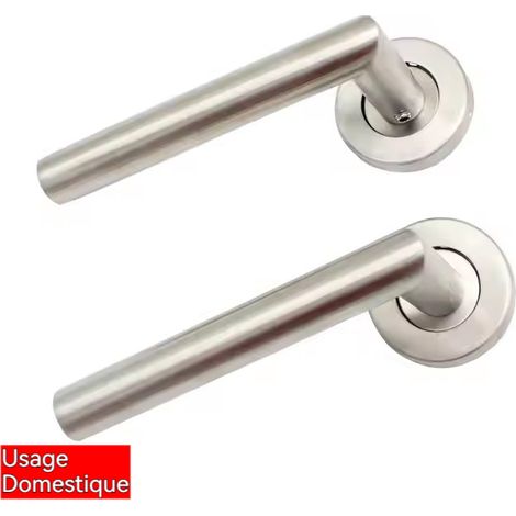 Poignée de porte levier sur rosace ronde, finition brossée durable (1/5)