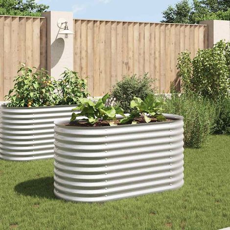 Jardinière, Bac à fleurs, Lit surélevé de jardin 160x80x81 cm acier galvanisé argenté pjhr66730 DESIGN IN (1/5)