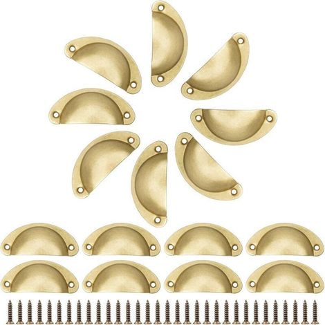Lot de 16 poignées de porte rétro en forme de coquille de fer en laiton antique pour meubles de cuisine - Poignées de porte en métal vintage avec vis (1/5)