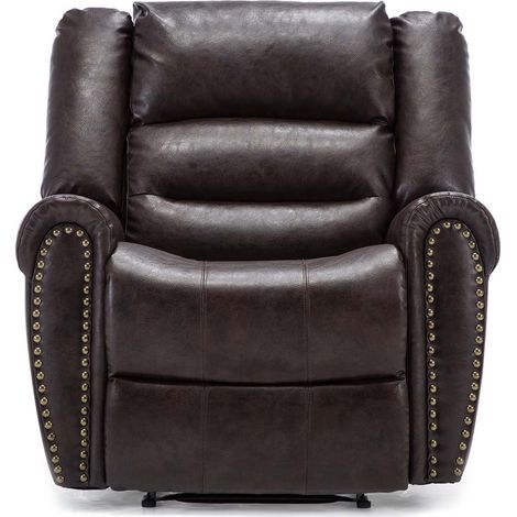DENVER BONDED LEATHER RECLINER ARMCHAIR STUD SOFA HOME LOUNGE RECLINING CHAIR - BROWN