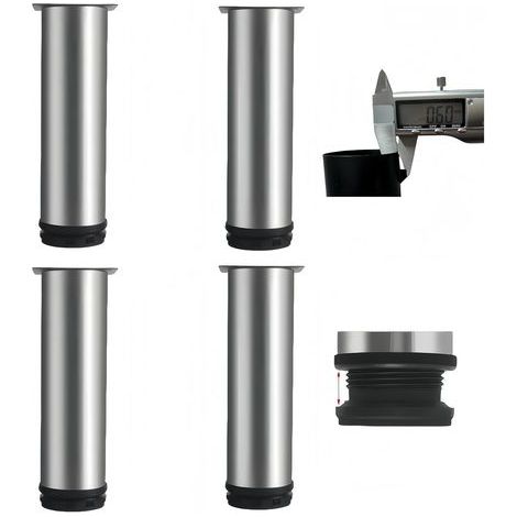 4 Pièces Pied de Meuble Réglable en Acier Inoxydable(0.6mm),Anti-Rouille,Base Antidérapante en ABS,Pied Reglable pour Meuble (0-15mm) pour TV,Table,Cuisine, Salle de Bains (Argenté,10cm)-Karteo (1/5)