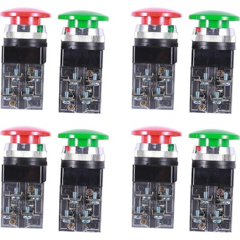 4 interrupteurs à bouton-poussoir momentanés à tête champignon, 250 V CA, 6 A, bipolaires, rouge et vert (1/5)