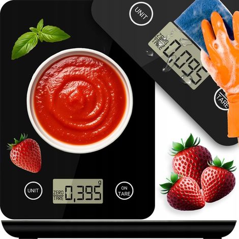 BILANCIA DA CUCINA ELETTRONICA CON DISPLAY LCD FINO A 5 KG DA 1 G VETRO NERO CASA PIATTO