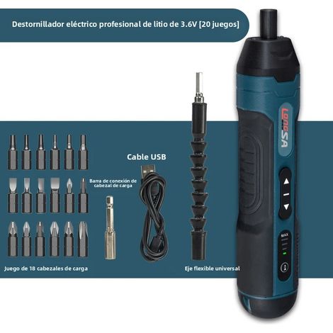 (Ensemble de 20 pièces) Ensemble de tournevis électrique rechargeable 1300mAh 3,6V, 4 réglages de couple, batterie incluse. (1/5)
