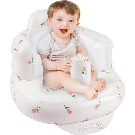 Chaise bébé gonflable, canapé bébé avec support dorsal pour bébés à partir de 3 mois, chaise bébé gonflable d'été pour s'asseoir, chaise de fête prénatale, chaise bébé d'extérieur, motif tulipe (1/5)