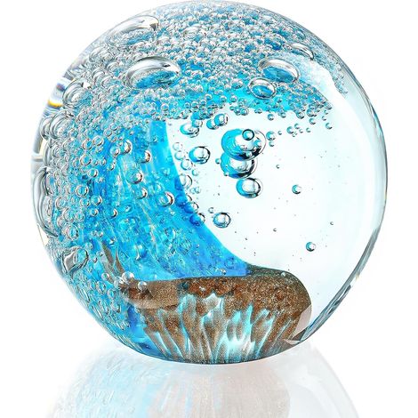 Boule en verre soufflé à la main en forme de vague de l'océan - Décoration pour la maison et le bureau - Pièce d'art en verre - Idéal pour les amateurs de l'océan (1/5)