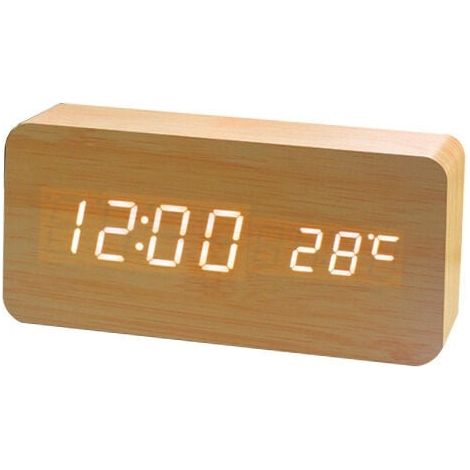 Horloge Numérique en Bois - Réveil à LED Multifonctions avec Affichage De L'heure / De La Date / De La Température Et Commande Vocale pour Le Voyage à Domicile-LIAIKI (1/5)