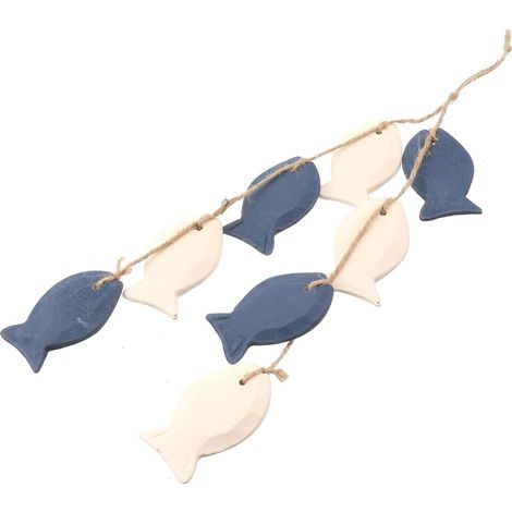 Décoration Murale Méditerranéenne Poissons Suspendus en Bois Style Méditerranéen, pour Décoration Intérieure et Fond Photo (1/5)