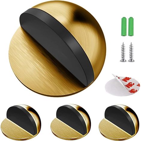 Arrêts de Portes, [Lot de 4] Arrêts et Butées de Porte en Acier Inoxydable Stop-Porte Adhésif au Sol et Parquet, Butoirs de Porte Protection de Portes et Murs Laiton