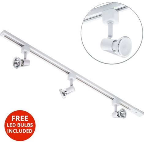 Litecraft 1M Kitchen Track Light With 3 Harlem Fixture & LED Bulbs - White