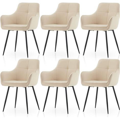 Esszimmerstühle 6er-Set Beige Samt mit Armlehne, 150kg belastbar (1/5)