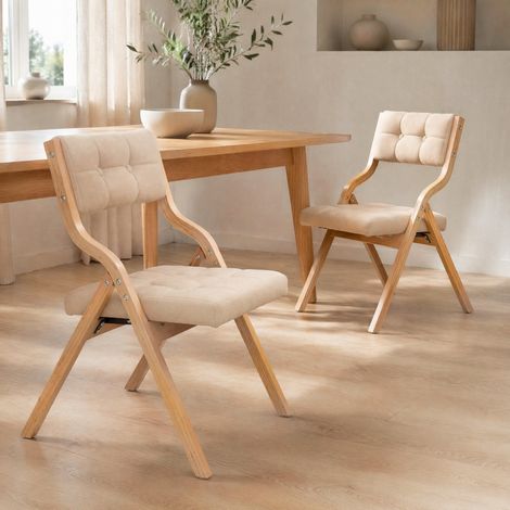 Chaises de salle à manger pliantes avec coussin, lot de 2, structure en bois, kaki HAVRYA (1/5)