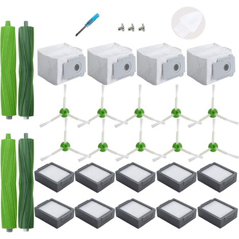 Accessoires de Remplacement pour iRobot Roomba Serie I i1+ i3+ i4+ i5+ i6+ i7+ i8+, Serie J j5+ j6+ j7+ j8+ j9+ (Pas pour le Combo J7+/J9+) 4 sacs à poussière,10 filtres,10 brosses latérales