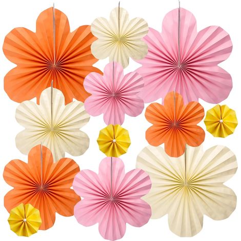 12 Pièces Rosace Papier Décoration, Pink Party Paper Flowers Decorations, Évantail en Forme de Fleur Décoration Ventilateur, Festival Guirlande Papier pour Décorations de Anniversaire Mariages (1/5)