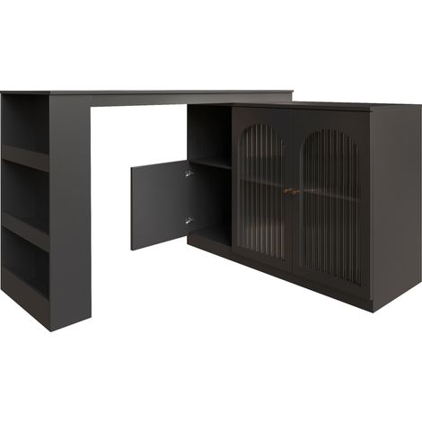 Buffet de bar rotatif 360° multifonctionnel en MDF noir 120 x 40 x 97 cm avec portes vitrées (1/5)