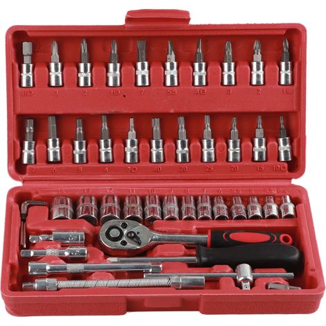 Kit de 46 outils à main : cliquets, douilles, fentes, croix PZ, hexagones et étoiles, pour entretien et réparation (1/5)