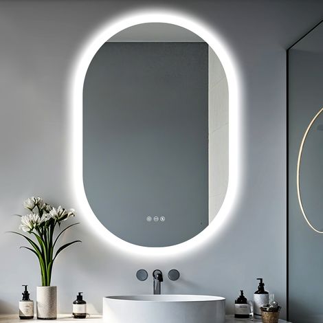 Miroir Salle de Bain LED Oval Miroir Mural Avec Éclairage Intégré Miroir Lumineux Anti Buée 4 Interrupteurs Tactiles - 90x60cm
