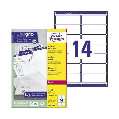 Avery Zweckform Adressetikett QuickPEEL L7163-100 ws 1.400 St./Pa (1/4)