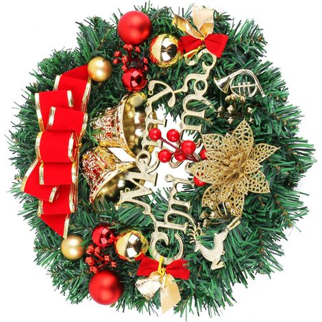 Couronne de Noël en plastique avec boules déco pour porte entrée cheminée mur extérieur véranda 30 cm (1/4)