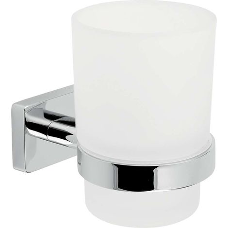 Novaservis Ferro Greta - Vaso para cepillo de dientes con soporte, vidrio esmerilado/cromo AGR03 (1/2)