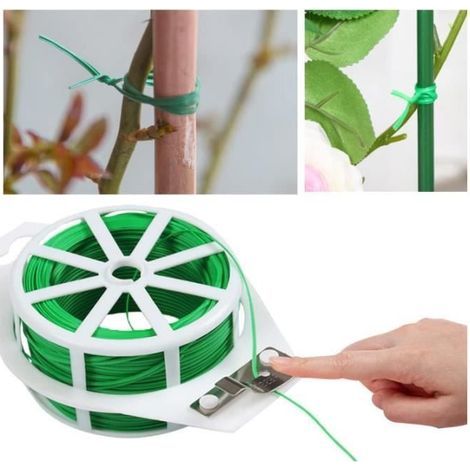 100M Green Garden Wire - 2 Rolls of Plant Ties, Reusable Straps with Wire Cutter