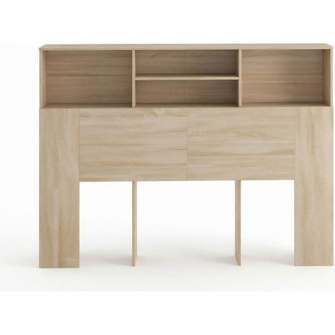 Tête de lit avec rangement 140 cm coloris naturel, 4 niches ouvertes (1/5)