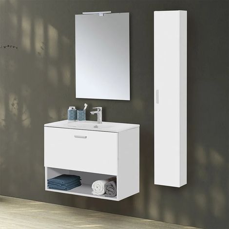 Mobile bagno sospeso 80 bianco con pensile 150 lavabo e specchio Martha (1/5)