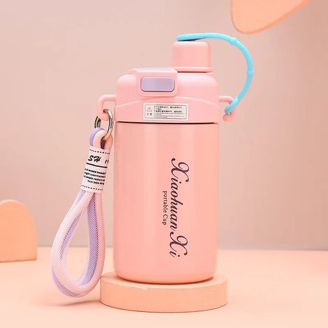 (Rose, 550 ml) Mug isotherme en acier inoxydable 316, double couvercle, avec paille, pour le café. (1/5)