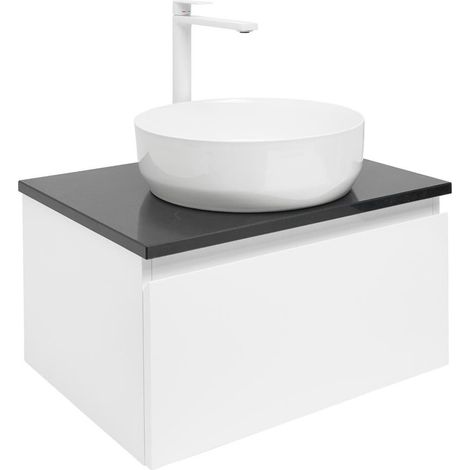 Ensemble meuble avec plan en pierre reconstituée SAT et mitigeur et vasque - B - WAY - 59x30x45 - Blanc (1/5)