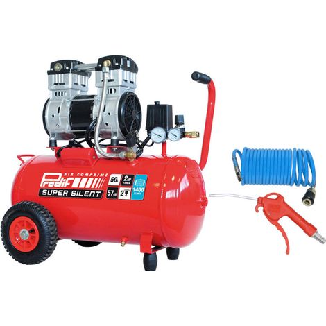 PRODIF Pack Compresseur Super Silent SIL850 50L 2CV + Tuyau Spiral 5m + Soufflette (1/4)