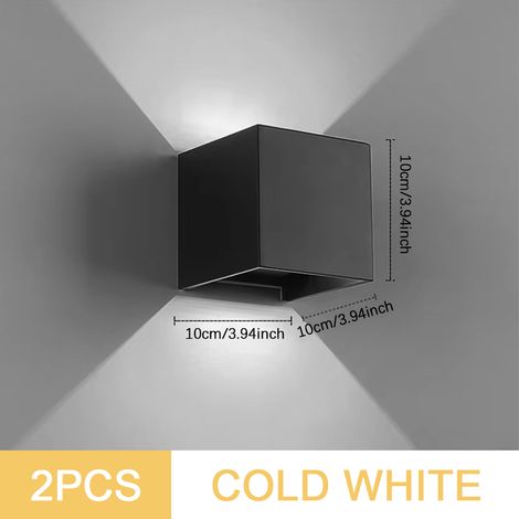 2er Set Moderne LED Außenwandleuchten Kaltweiß, Cube-Design, Up & Down Beleuchtung, IP65 Wasserdicht für Garten, Balkon und Terrasse