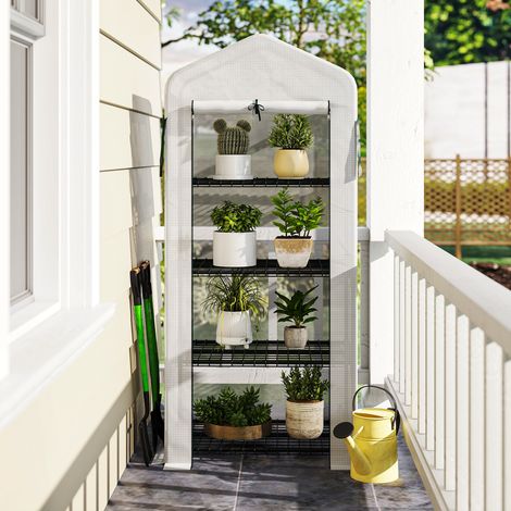 Blanc 70x50x160 cm - Serre de jardin avec 4 étagères et couverture en PE type 140g/m² Abri en tube d’acier Pépinière pour la culture des